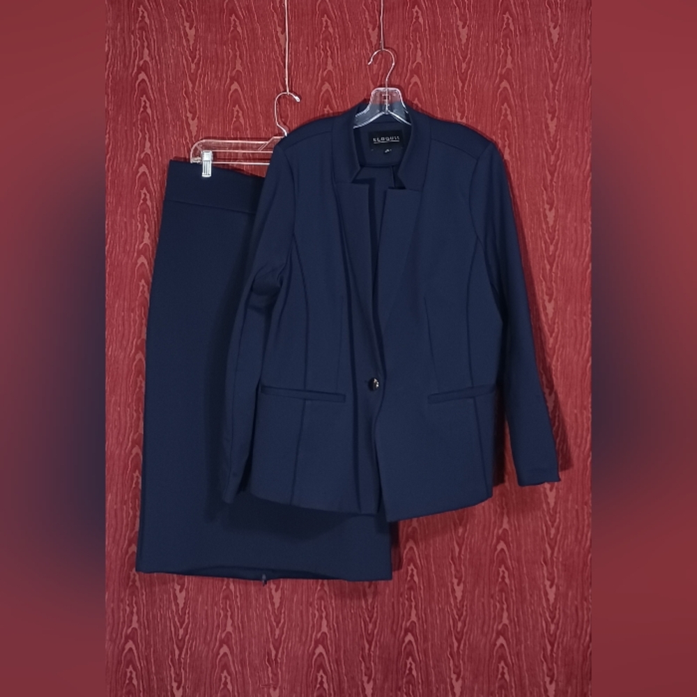 ELOQUII 2 Piece Blue Long Sleeve Collarless Button Women's 16/18